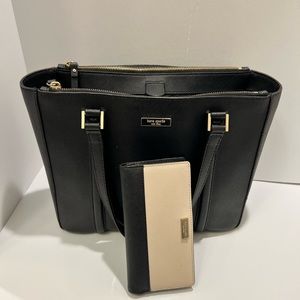 Kate Spade Newbury Lane Loden Black Satchel Purse. Matching Wallet Included!!
